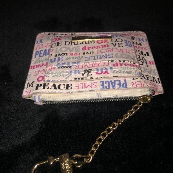 Betsey Johnson Wallet Card Case ID Window & Zip Coin Pouch‎ White Multi Words - Picture 6 of 11